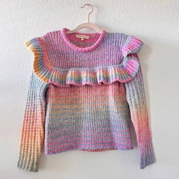 Loveshackfancy Multicolor Yumi Ruffle Alpaca Wool Blend‎ Pullover Sweater Small - Picture 3 of 7